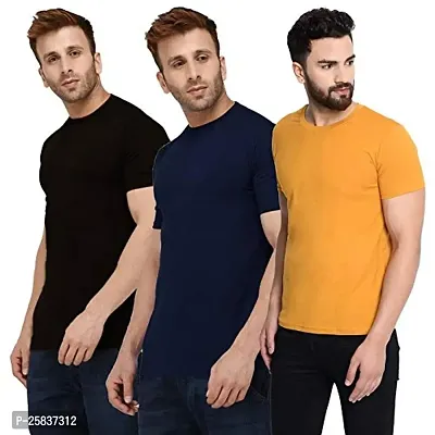 Reliable Multicoloured Polyester Solid Round Neck Tees For Men