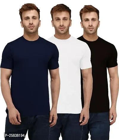 Reliable Multicoloured Polyester Solid Round Neck Tees For Men