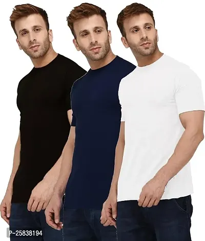 Reliable Multicoloured Polyester Solid Round Neck Tees For Men-thumb3