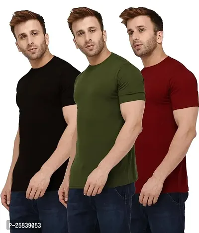 Reliable Multicoloured Polyester Solid Round Neck Tees For Men