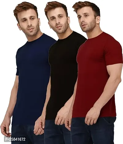 Reliable Multicoloured Polyester Solid Round Neck Tees For Men