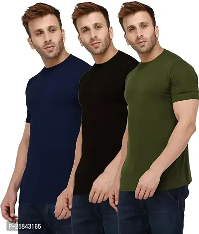 Reliable Multicoloured Polyester Solid Round Neck Tees For Men-thumb2