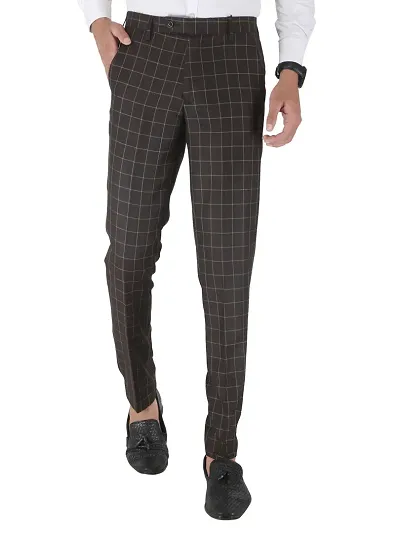 MALENO Mens Stretchable Checkered Regular Fit Formal Trouser