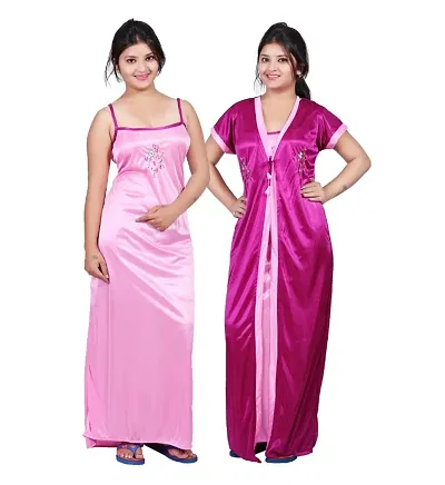 Fancy 2-IN-1 Night Gown With Robe in Satin -