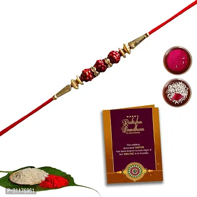 BHAVYARPAN Assorted Rakhi, Greeting Card, Chawal Roli Pack  Set 1 x Rakhi Combo Set-thumb0