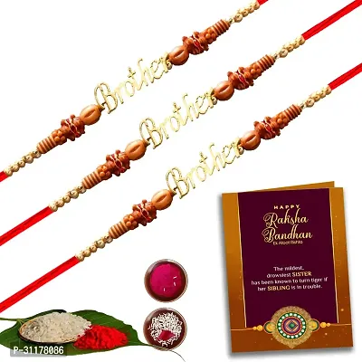 Designer Rakhi, Chawal Roli Pack, Greeting Card 3 Rakhi, 1Chawal Roli Pack, 1 Greeting Card