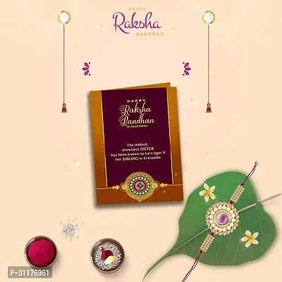 BHAVYARPAN Assorted Rakhi, Greeting Card, Chawal Roli Pack  Set 1 x Rakhi Combo Set-thumb2