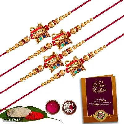 Designer Rakhi, Greeting Card, Chawal Roli Pack 4 x Rakhi Chawal Roli Pack, Greeting Card-thumb0