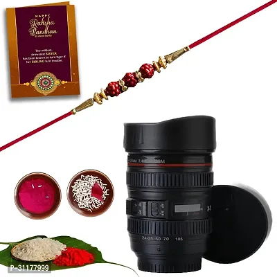 Designer Rakhi, Greeting Card, Chawal Roli Pack 1 x Rakhi Combo Set, 1 x Camera Coffee Mug-thumb0