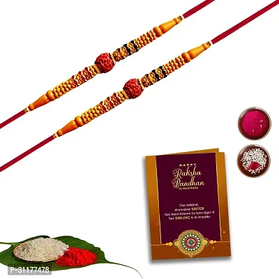 Designer Rakhi, Greeting Card, Chawal Roli Pack 2 x Rakhi Combo Set