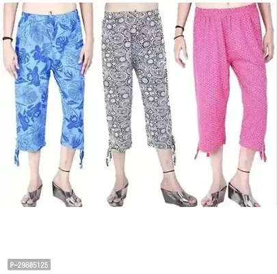 Multicoloured Cotton Capris For Women Pack Of 3-thumb0