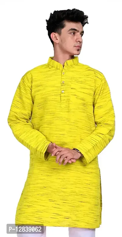 Voniry Men' Cotton Khadi Kurta (Large, Yellow)-thumb0