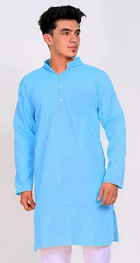 Men's Cotton Kurta (44, Blue)-thumb2