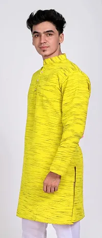 Voniry Men' Cotton Khadi Kurta (Large, Yellow)-thumb1