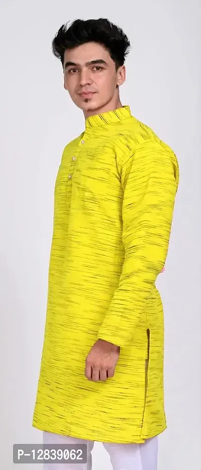 Voniry Men' Cotton Khadi Kurta (Large, Yellow)-thumb2