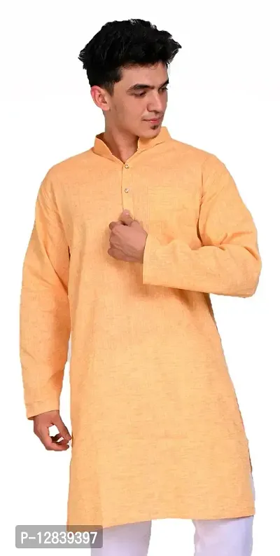 Men's Cotton Kurta (42, Yellow)