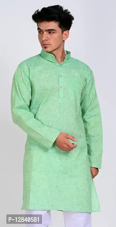 Voniry Men's Paper 100% Cotton Kurta (X-Large, Green)-thumb2