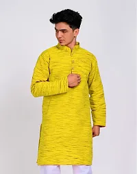 Voniry Men' Cotton Khadi Kurta (Large, Yellow)-thumb2