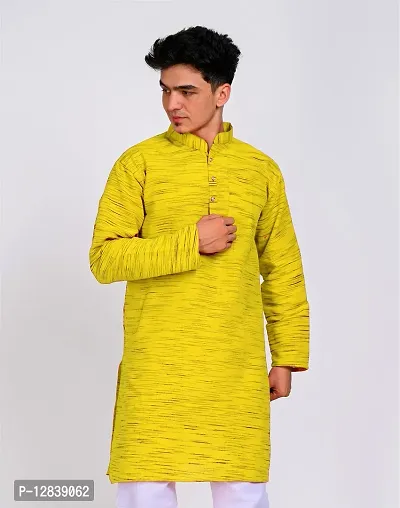 Voniry Men' Cotton Khadi Kurta (Large, Yellow)-thumb3