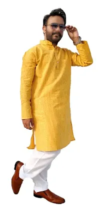 Mens Cotton Kurta Pajama Set Yellow-thumb1