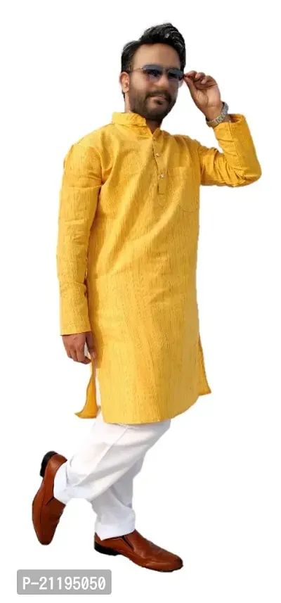 Mens Cotton Kurta Pajama Set Yellow-thumb2