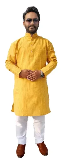 Mens Cotton Kurta Pajama Set Yellow-thumb2