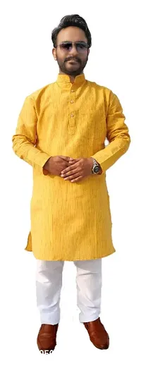 Mens Cotton Kurta Pajama Set Yellow-thumb3