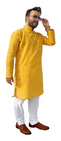 Mens Cotton Kurta Pajama Set Yellow-thumb3