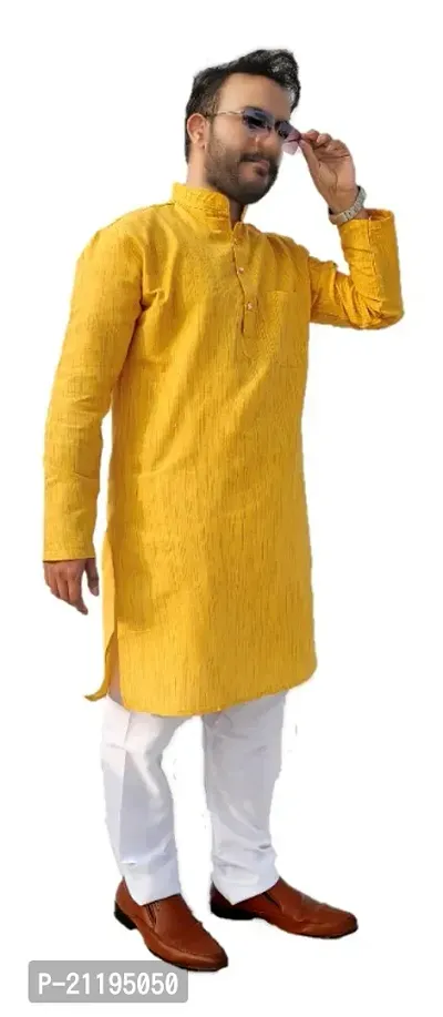 Mens Cotton Kurta Pajama Set Yellow-thumb4