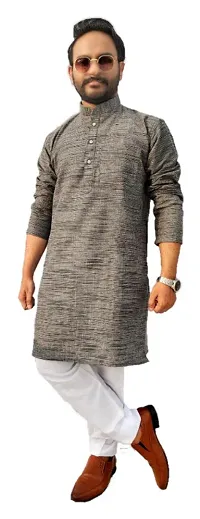 Mens Cotton Kurta Pajama Set Dark Grey-thumb1