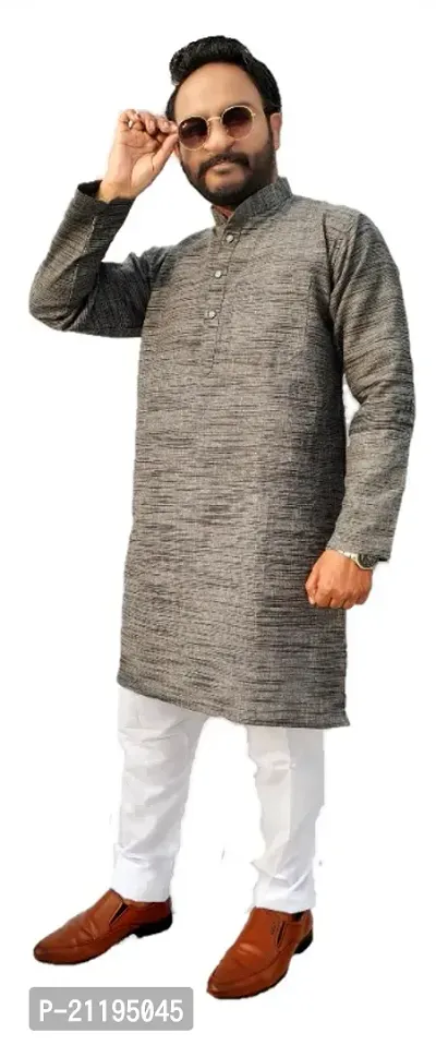 Mens Cotton Kurta Pajama Set Dark Grey-thumb3