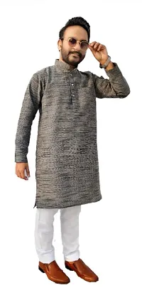 Mens Cotton Kurta Pajama Set Dark Grey-thumb3