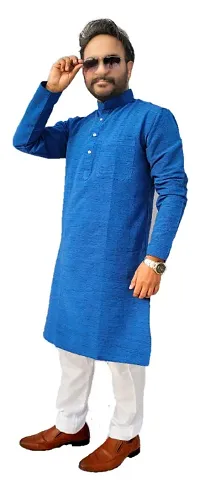 Mens Cotton Kurta Pajama Set Blue-thumb3