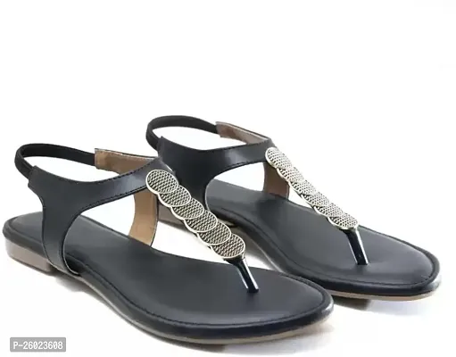 Cristal Black Synthetic Leather Solid Sandals For Women