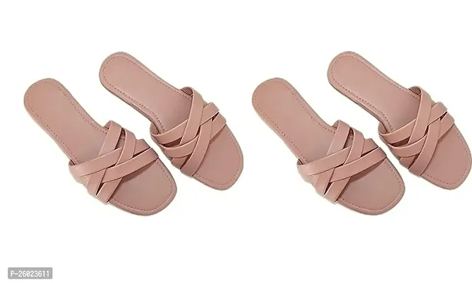 Cristal Beige Synthetic Leather Solid Sandals For Women-Pack Of 2