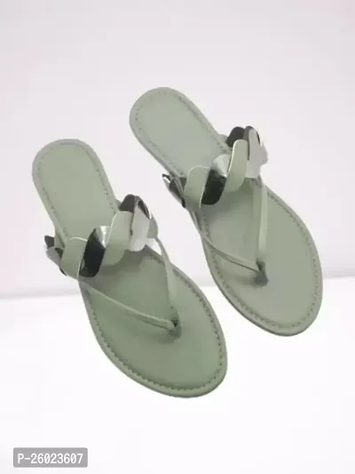 Cristal Green Synthetic Leather Solid Sandals For Women