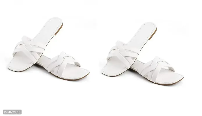 Cristal White Synthetic Leather Solid Sandals For Women-Pack Of 2