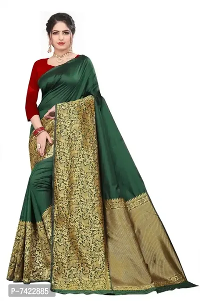 Beautiful Silk Blend Saree With Blouse Piece For Women-thumb0