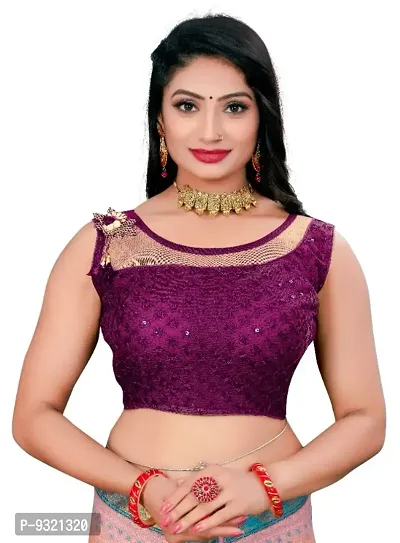 Net Blouse With Embroidery And Sequence Work (Purple Color)