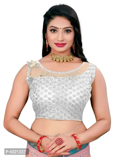 Net Blouse With Embroidery And Sequence Work (White Color)