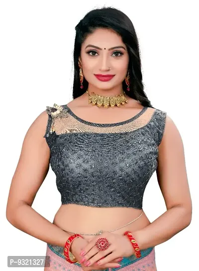 Net Blouse With Embroidery And Sequence Work (Grey Color)