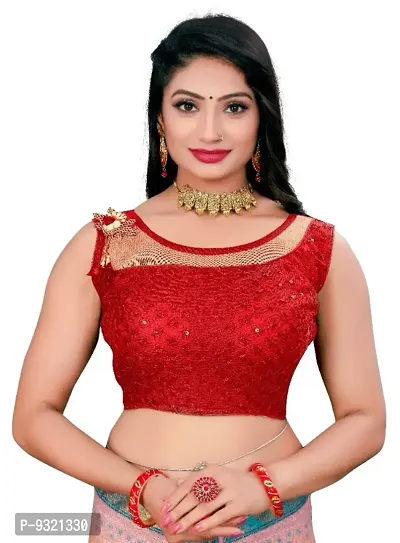Net Blouse With Embroidery And Sequence Work (Red Color)