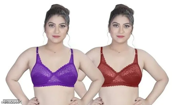 Finders SHREENATHJI Enterprise Women's Net Non-Padded Non-Wired Bra Pack of 2 .(Purple Maroon) Size:-34-thumb0