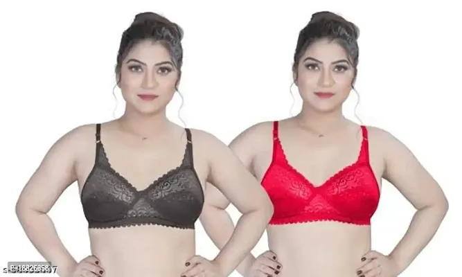 Finders SHREENATHJI Enterprise Women's Net Non-Padded Non-Wired Bra Pack of 2 .(Black Red) Size:-40