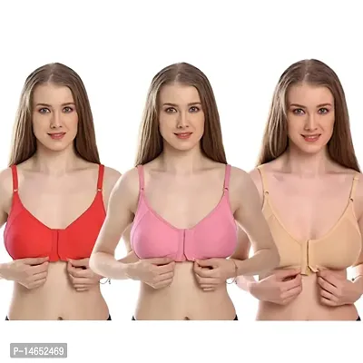 Stylish Pink Cotton Printed Bras For Women Pack Of 3-thumb0