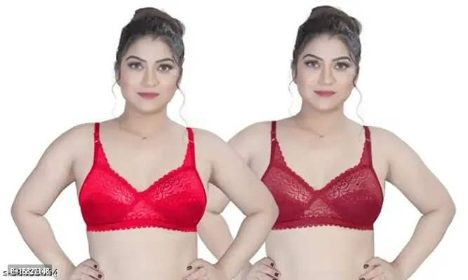 Finders SHREENATHJI Enterprise Women's Net Non-Padded Non-Wired Bra Pack of 2 .(Red Maroon) Size:-34-thumb0