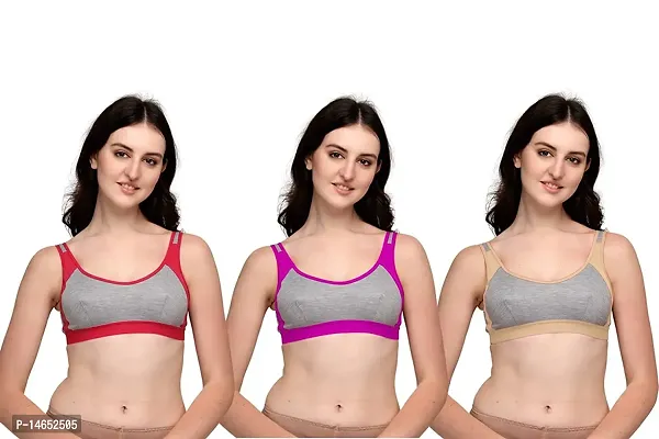 Stylish Pink Cotton Printed Bras For Women Pack Of 3-thumb0