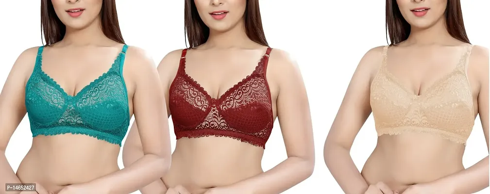 Stylish Pink Cotton Printed Bras For Women Pack Of 3