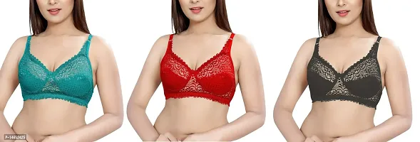 Stylish Pink Cotton Printed Bras For Women Pack Of 3