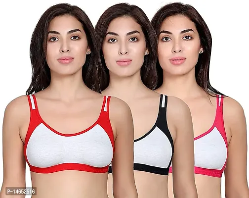 Stylish Pink Cotton Printed Bras For Women Pack Of 3-thumb0